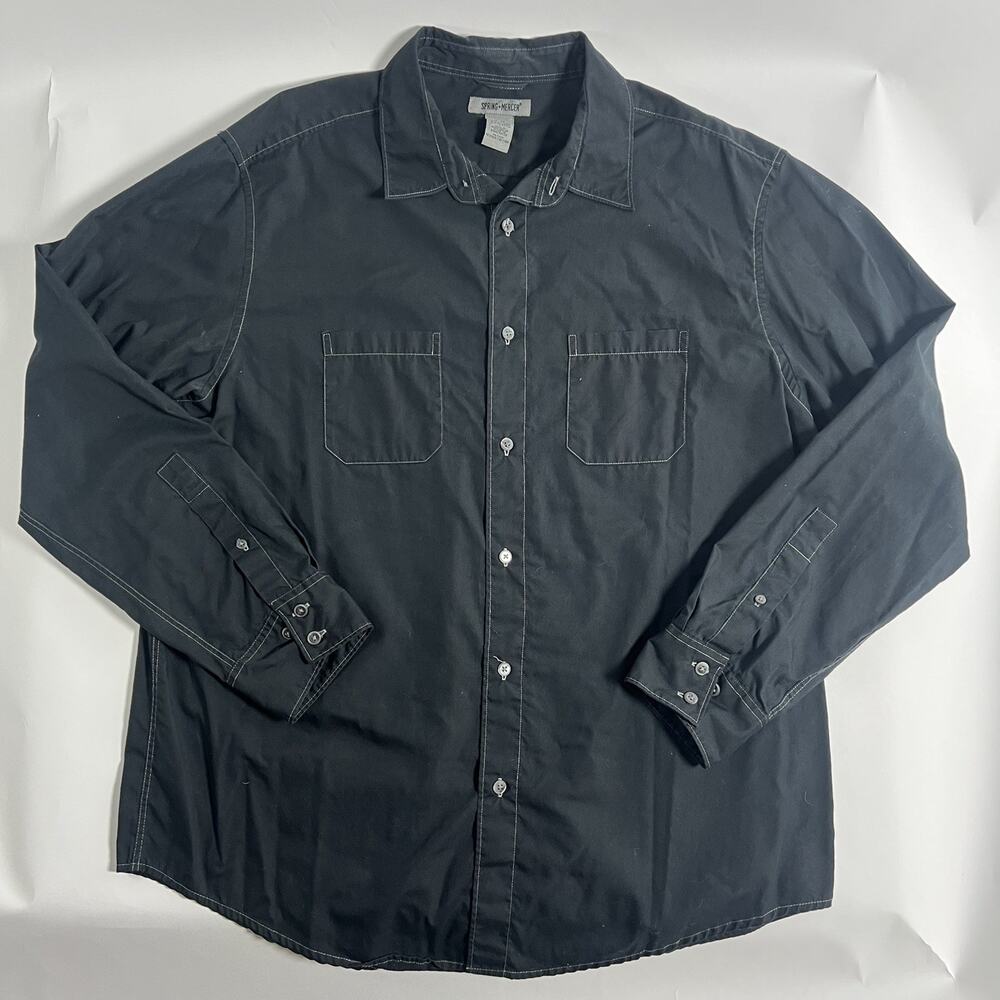 Spring Mercer‎ Men’s Black Button Up Long Sleeve Casual Shirt Size XL